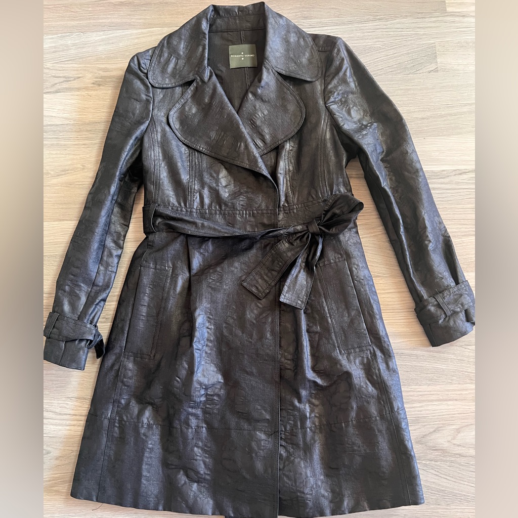 Black Raincoat With Tie Belt